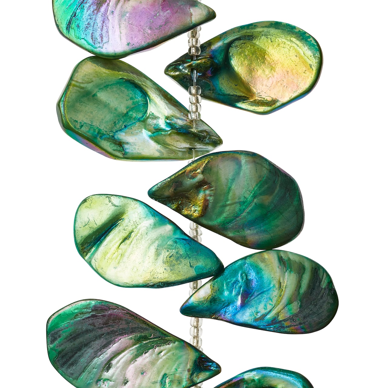 12 Pack: Green Aurora Borealis Shell Teardrop Beads, 32mm by Bead Landing™